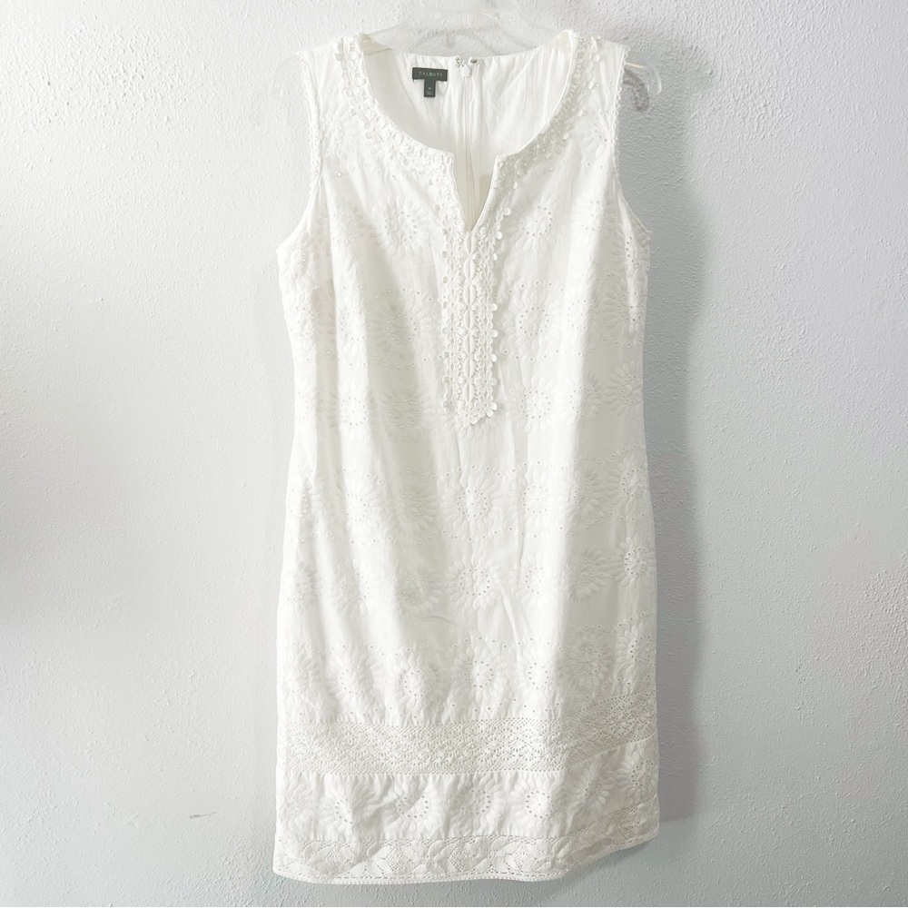 Talbots white embroidered floral sheath dress size 10